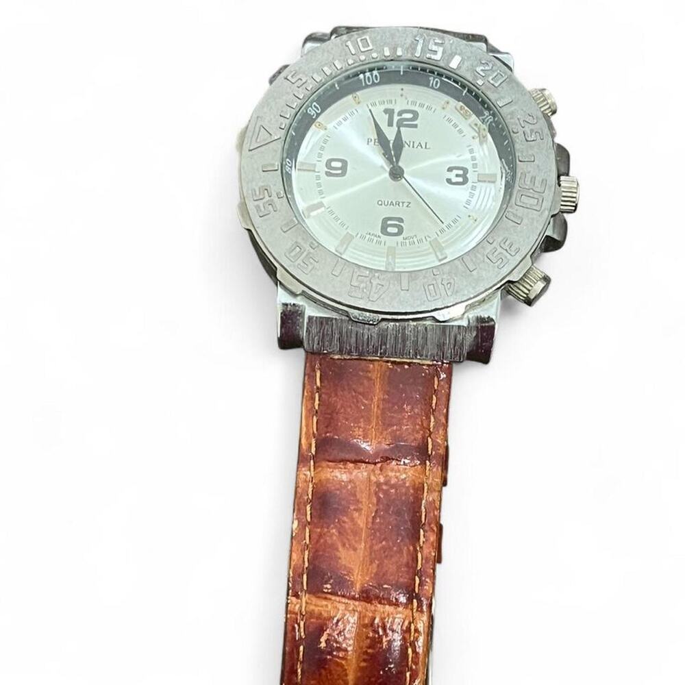Brown leather watch with silver